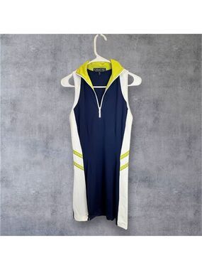Grayse Navy & Lime Green Colorblock Performance Polo Dress Size Small